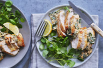 Spinach-and-ricotta-stuffed chicken breasts.