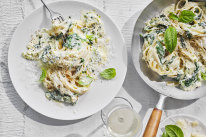 Spinach, spring onion and basil pasta.