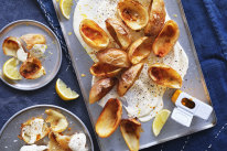 Potato skins with chicken salt and sour cream.