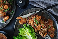 Meatloaf with mushrooms.
