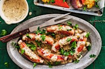 Sausages with French mustard sauce.