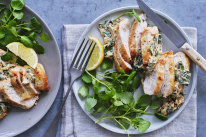 Spinach-and-ricotta-stuffed chicken breasts.