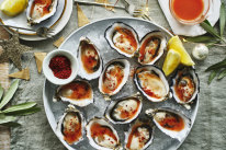 Rock oysters with gazpacho dressing. 