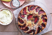 Helen Goh’s blood plum cake with cardamom crust.