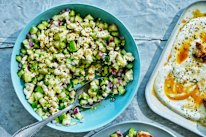 Cucumber, feta and apple salad.
