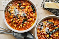 Danielle Alvarez’s bean and pasta stew with pancetta and rosemary.