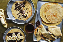 Crepes with hazelnut chocolate spread and bananas.
