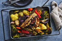 Winter vegetable tray bake.