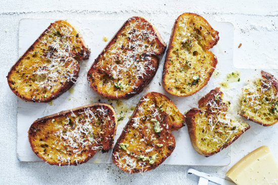 Pan-fried garlic bread.