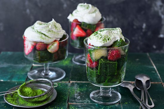Berry matcha trifle.