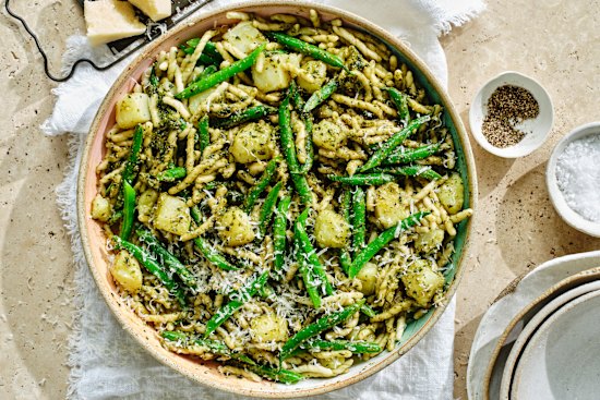 Julia Busuttil Nishimura’s Ligurian pesto pasta with beans and potatoes.