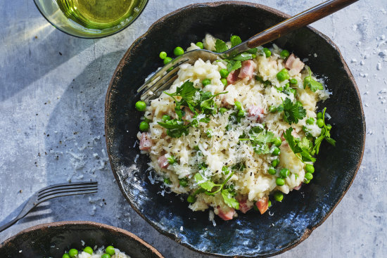 Ham and pea risotto.