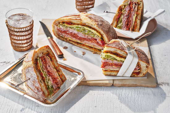 The beauty of this sandwich is that it actually wants to be made ahead of time to feed a crowd.