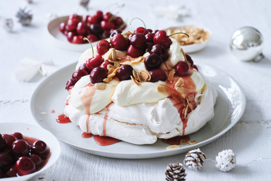 Cherry and almond pavlova.