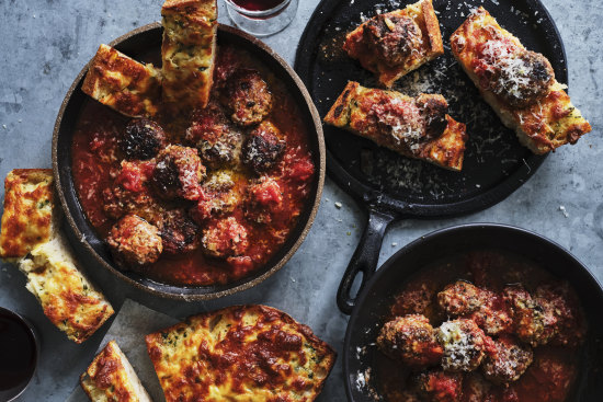 Serve these oven-baked meatballs with cheesy garlic bread.