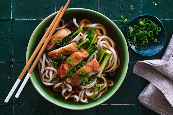 Traditionally, this dish is made with a long Japanese onion called negi, but spring onions are a wonderful substitute