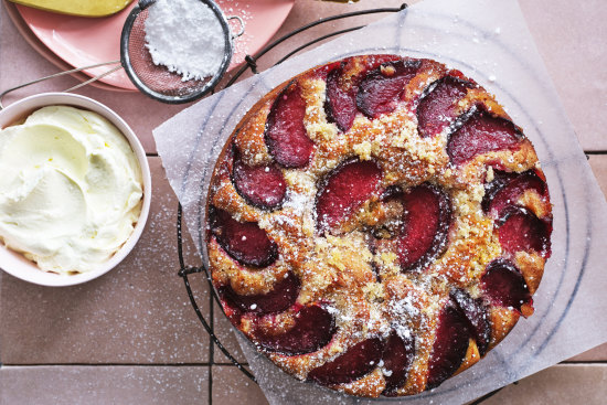 Helen Goh’s blood plum cake with cardamom crust.