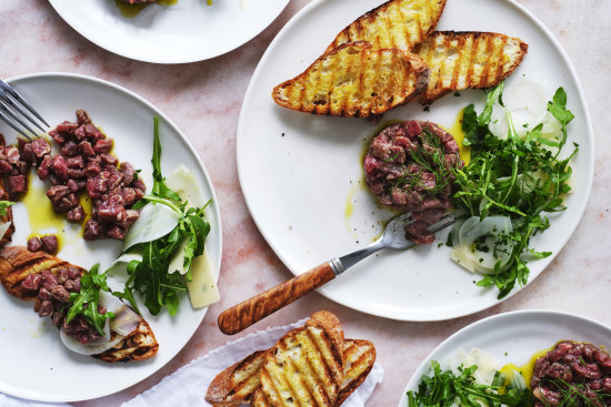 Danielle Alvarez’s carne cruda with fennel, olives, rocket and parmigiano reggiano.