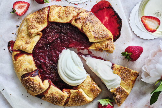 Strawberry galette with rose cream.