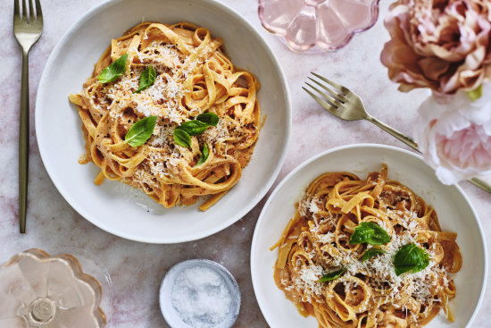 Fettuccine alla vodka for two.