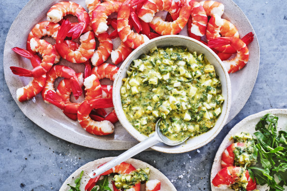 Prawns with sauce gribiche.