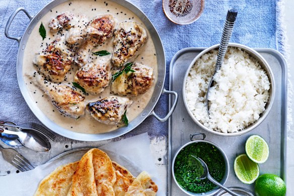 Karen Martini’s coconut chicken curry uses both coconut cream and coconut milk.