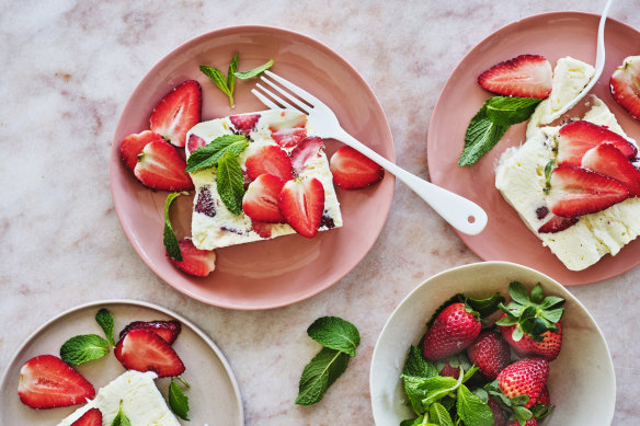 Adam Liaw’s frozen strawberries and cream.