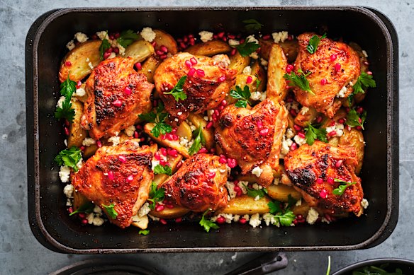 Finish with a sprinkle of feta and pomegranate.