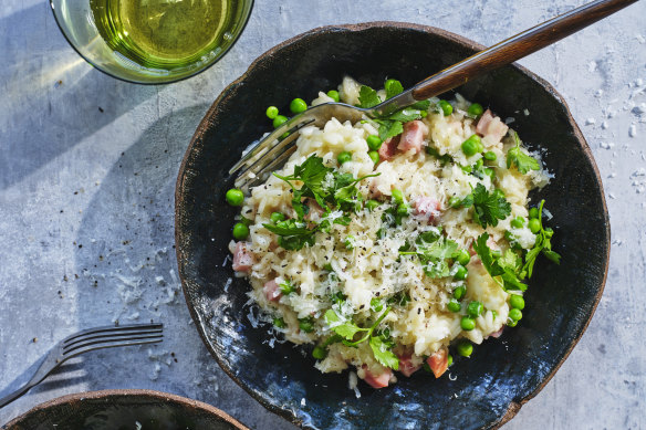 Ham and pea risotto.