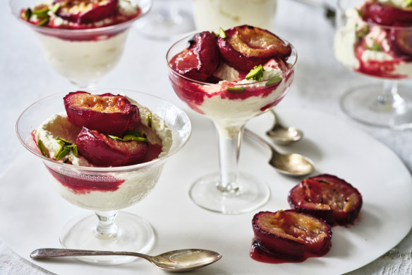 Sweet whipped ricotta with roasted vanilla plums.