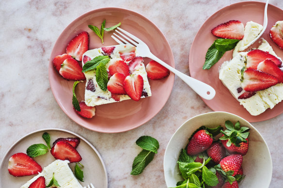 Adam Liaw’s frozen strawberries and cream.