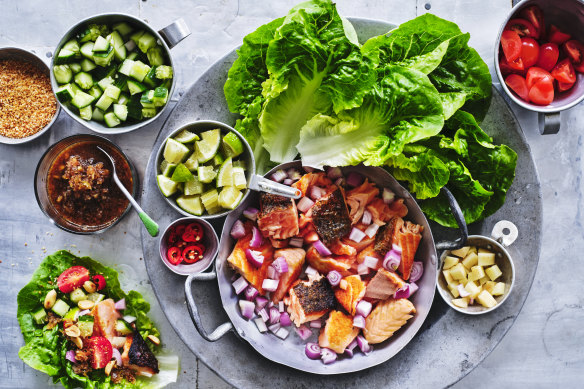 Salmon and lettuce miang.