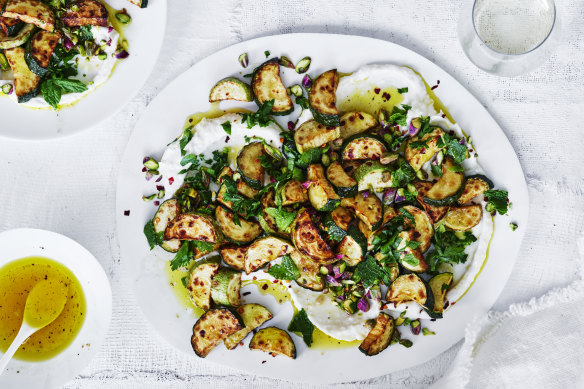 Serve this fried zucchini salad as a side or a starter.