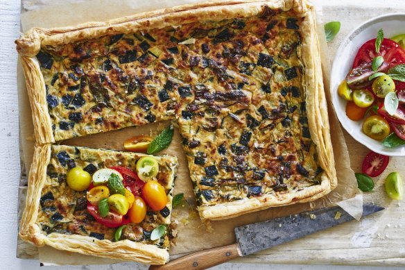 Helen Goh’s thin zucchini tart with basil and mint.