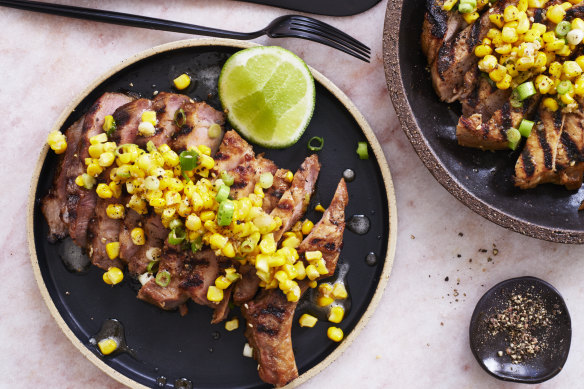 Julia Busuttil Nishimura’s miso pork cutlets with buttered sesame corn