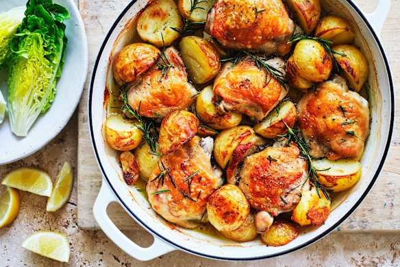 One-pan rosemary chicken and potatoes.