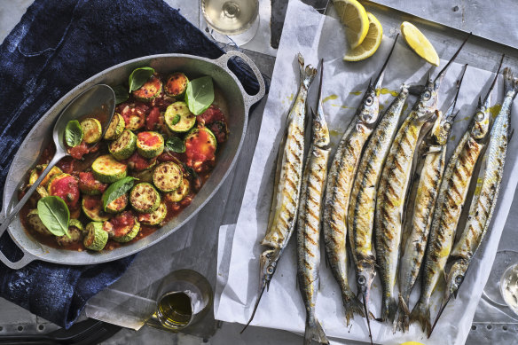 Julia Busuttil Nishimura’s grilled garfish with Maltese-style zucchini.