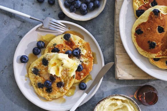 Danielle Alvarez’s blueberry pancakes with whipped demerara butter.