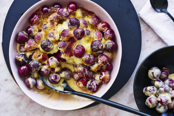 Helen Goh’s grilled cherries with plum wine zabaglione