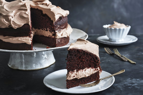 Everyday chocolate cake with whipped cocoa cream.