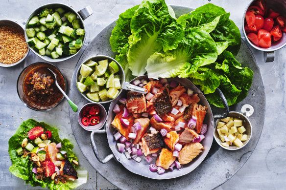 Salmon and lettuce miang.