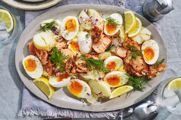 Eat more fish and protein - like this salmon and egg salad. 