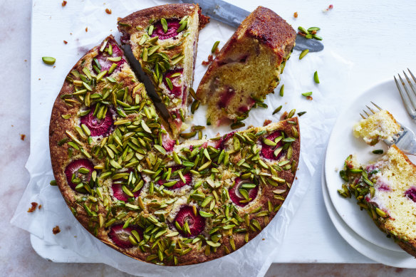 Helen Goh’s strawberry, elderflower and pistachio cake