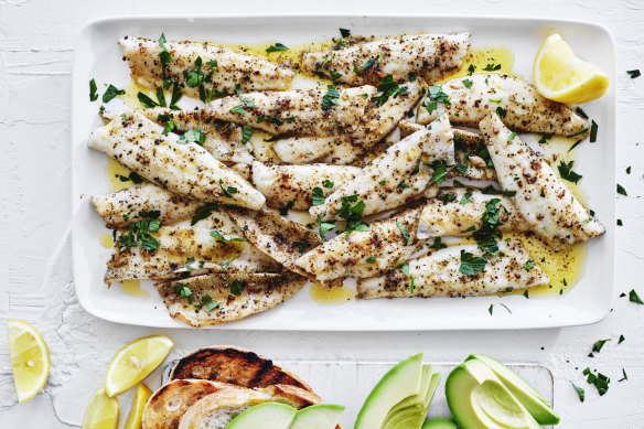 Pan-fried whiting with lemon.