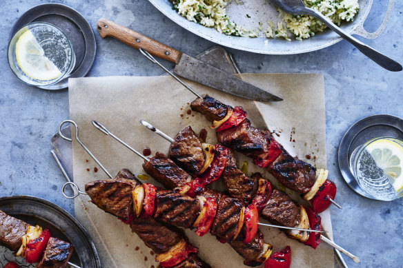 Beef and tomato skewers.