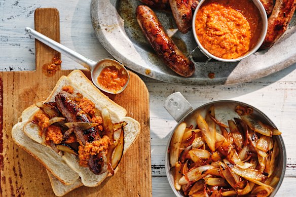 Barbecued cherry tomato chutney elevates this Australian classic.