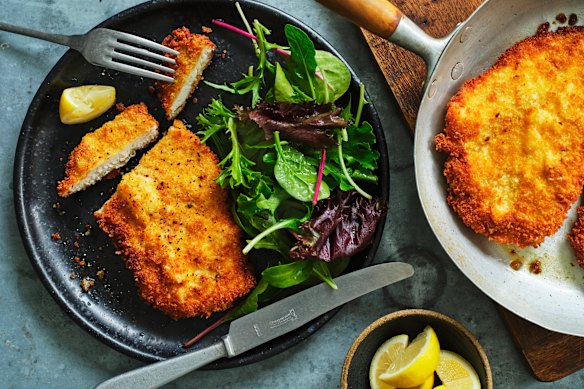 Golden, crunchy chicken cotoletta needs little more than lemon juice and salad greens for company.