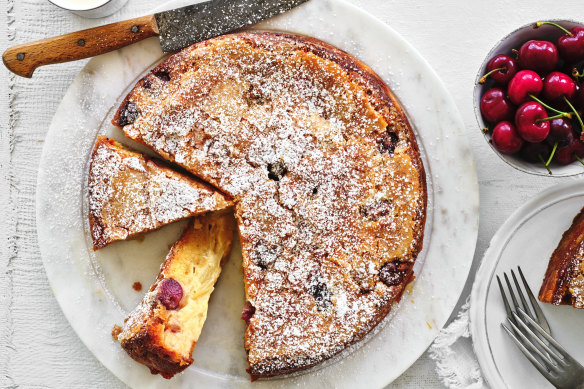 The cherries are optional, making this a year-round apple cake.