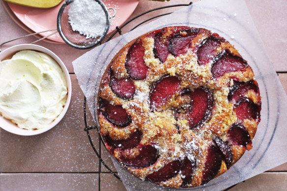 Helen Goh’s blood plum cake with cardamom crust.