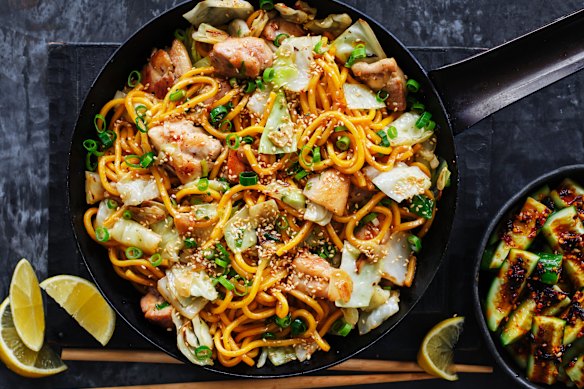 Salt and pepper chicken noodles.